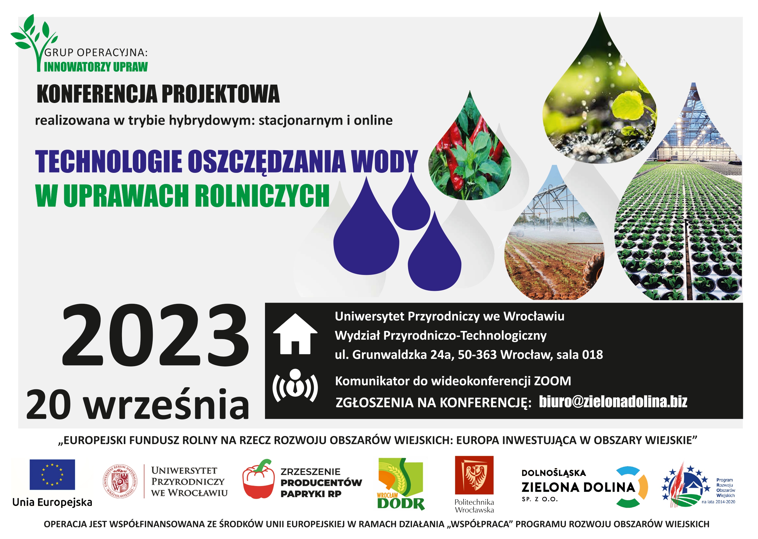 Plakat Konferencja Technologia oszczędzania wody w uprawach rolniczych